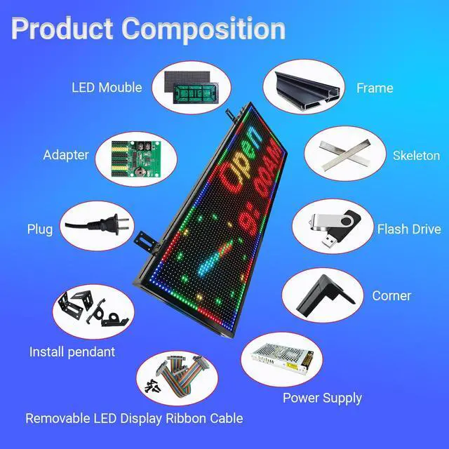 Alt view image 6 of 6 - P10 Programmable Scrolling LED Sign 39"×14",WIFI Control,4000cd/ High Brightness Outdoor IP65 Waterproof Electronic Custom Text Message Board,LED Digital Signage for Business Store Advertising Window