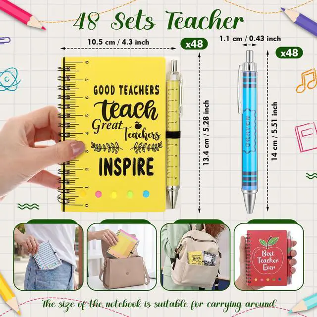 Alt view image 2 of 6 - 48 Sets Back to School Teacher Appreciation Gift Bulk Inspirational Spiral Notebook Journal Ballpoint Pens Thank You Gift from Students for Classroom Office Employee Staff Supplies