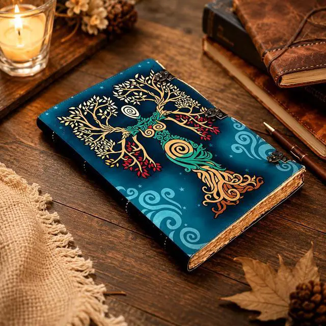 Alt view image 7 of 7 - Blank Green Spell Book Of Shadows Journal With Lock Clasp Prop hocus pocus Vintage Handmade Leather Diary Embossed Prayer Pagan Antique Witchcraft Wiccan Notebook Daily 22 X 14 Inches hocus
