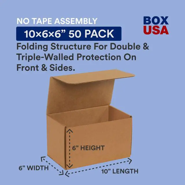 Alt view image 2 of 6 - Moving Boxes 10"L x 6"W x 6"H Long 50-Pack | Corrugated Cardboard Box for Packing, Moving and Storage 10x6x6 1066