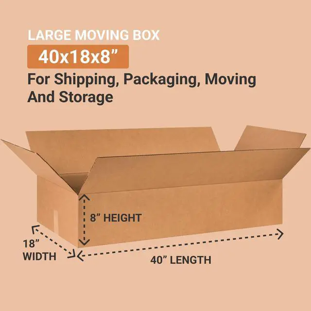 Alt view image 2 of 2 - Shipping Boxes Large 40"L x 18"W x 8"H 10-Pack - Corrugated Cardboard Box for Moving, Mailing, Packing, Packaging and Storage