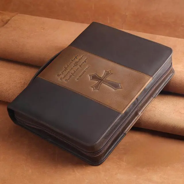 Alt view image 2 of 7 - Polare Full Grain Leather Bible Case Book Protective Holder Bible Cover Church Bag Christian Religious Carrying Organizer Portfolio for Men (Dark Brown & Brown, Large)