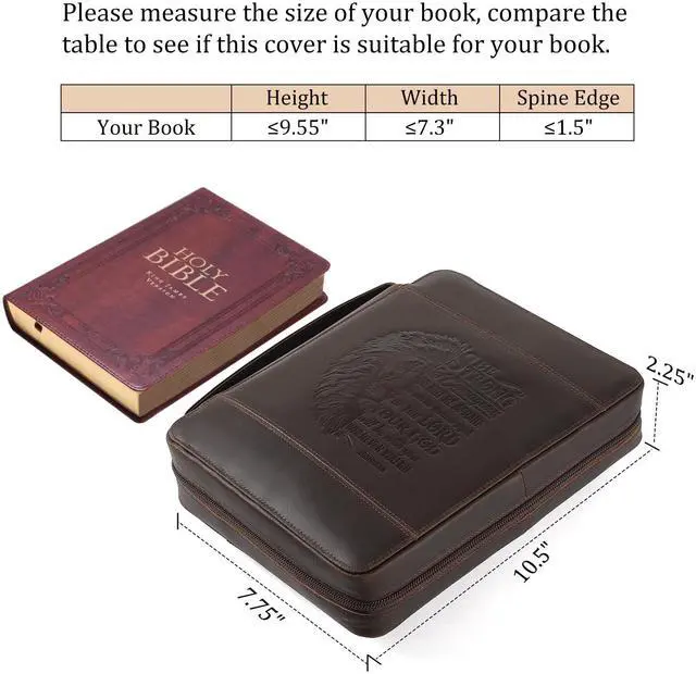 Alt view image 4 of 7 - Polare Full Grain Leather Bible Cover Church Bag 10.5x7.75x2.25 inch Carrying Book Case Bible Protective with Handle and YKK Zipper Christian, Religious Gifts for Men Women