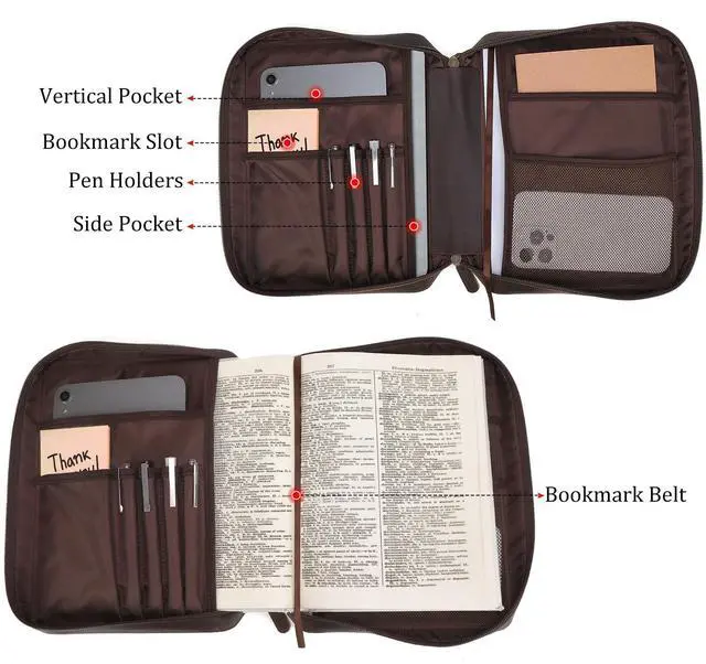 Alt view image 3 of 7 - Polare Full Grain Leather Bible Cover Church Bag 10.5x7.75x2.25 inch Carrying Book Case Bible Protective with Handle and YKK Zipper Christian, Religious Gifts for Men Women