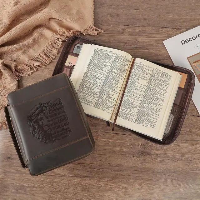 Alt view image 6 of 7 - Polare Full Grain Leather Bible Cover Church Bag 10.5x7.75x2.25 inch Carrying Book Case Bible Protective with Handle and YKK Zipper Christian, Religious Gifts for Men Women