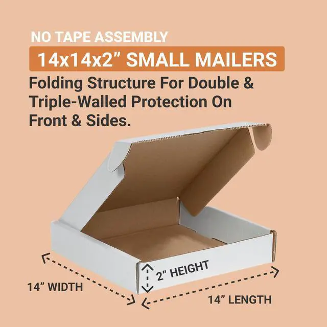 Alt view image 2 of 6 - Shipping Boxes Medium 14"L x 14"W x 2"H 50-Pack - Corrugated Cardboard Box for Moving, Mailing, Packing, Packaging and Storage