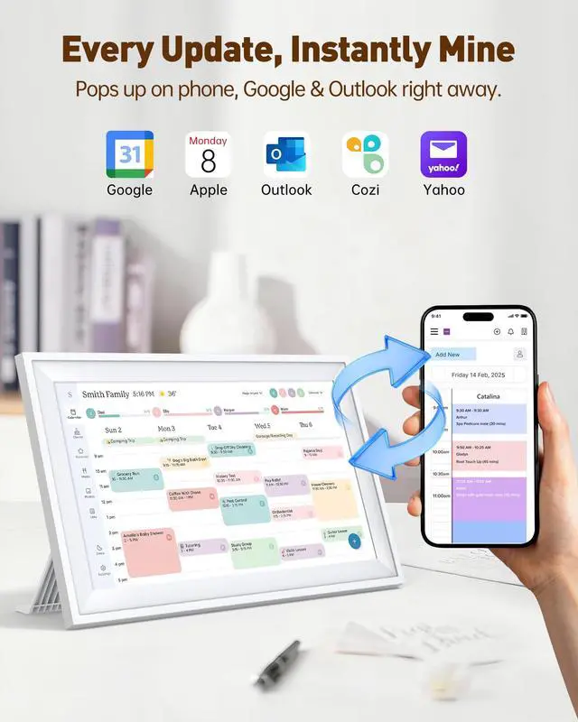 Alt view image 3 of 7 - 15.6 Inches Smart Digital Calendar, Electronic Starlight Calendar Wall Touch Screen, Wall/Desk Mountable, Two-Way Sync with Online Calendars, Family Schedule, Chore & Meal Planner, Photo Display