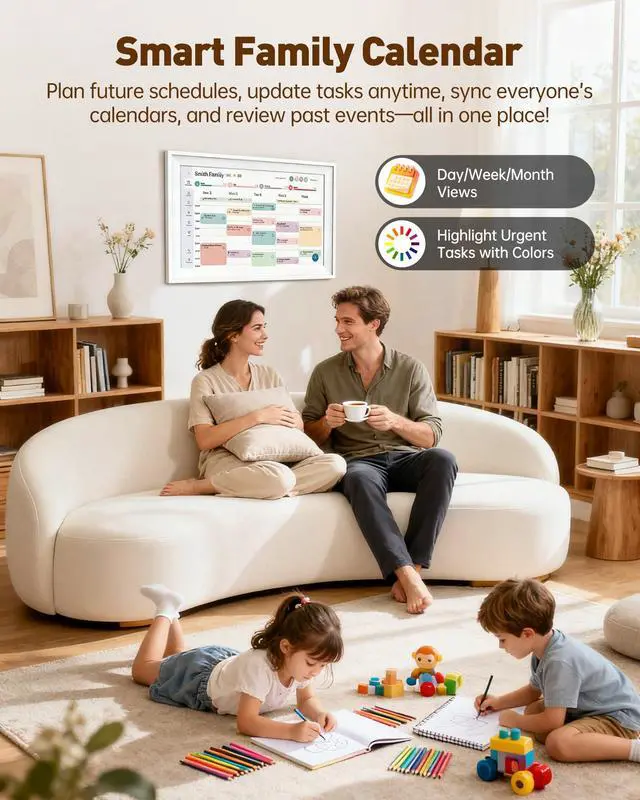 Alt view image 4 of 7 - 15.6 Inches Smart Digital Calendar, Electronic Starlight Calendar Wall Touch Screen, Wall/Desk Mountable, Two-Way Sync with Online Calendars, Family Schedule, Chore & Meal Planner, Photo Display