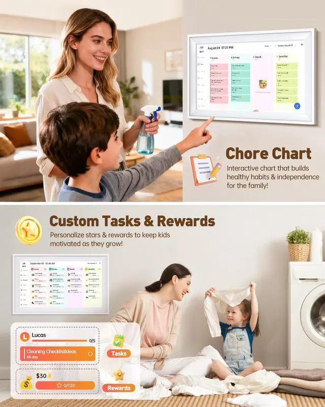 Alt view image 6 of 7 - 15.6 Inches Smart Digital Calendar, Electronic Starlight Calendar Wall Touch Screen, Wall/Desk Mountable, Two-Way Sync with Online Calendars, Family Schedule, Chore & Meal Planner, Photo Display
