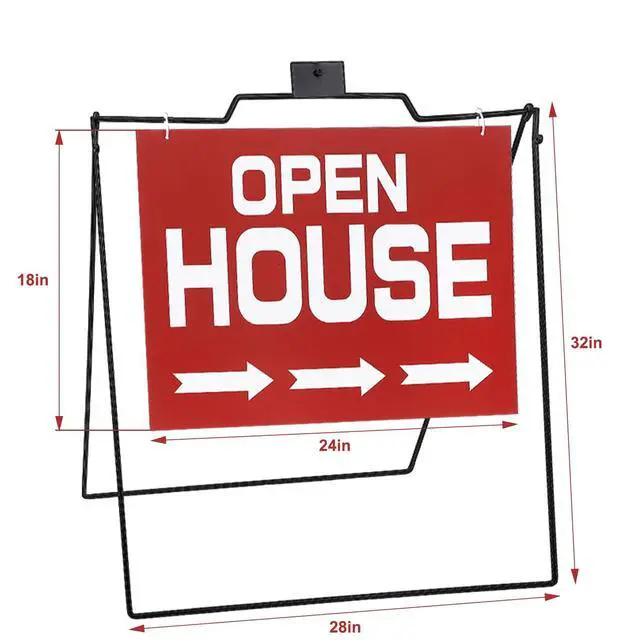 Alt view image 2 of 6 - 5 Pcs 28 x 32 Black Folding a Frame Metal Stand with 24 x18 Open House Sign a Frame Sidewalk Real Estate Holder Real Estate Yard Signs for Foldable Outdoor