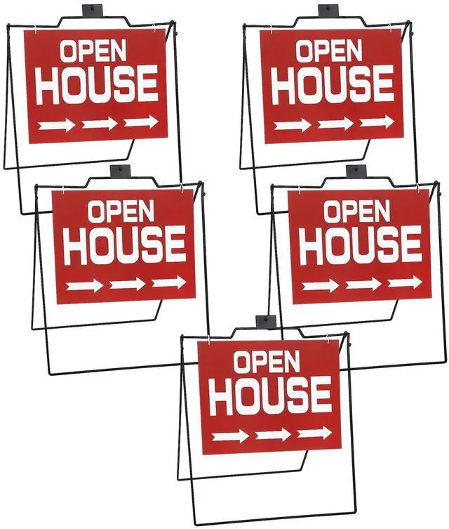Main image of 5 Pcs 28 x 32 Black Folding a Frame Metal Stand with 24 x18 Open House Sign a Frame Sidewalk Real Estate Holder Real Estate Yard Signs for Foldable Outdoor