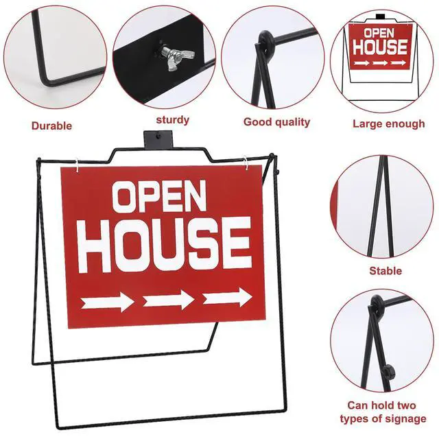 Alt view image 3 of 6 - 5 Pcs 28 x 32 Black Folding a Frame Metal Stand with 24 x18 Open House Sign a Frame Sidewalk Real Estate Holder Real Estate Yard Signs for Foldable Outdoor
