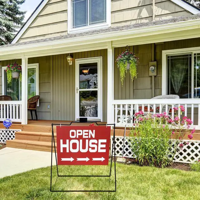 Alt view image 6 of 6 - 5 Pcs 28 x 32 Black Folding a Frame Metal Stand with 24 x18 Open House Sign a Frame Sidewalk Real Estate Holder Real Estate Yard Signs for Foldable Outdoor