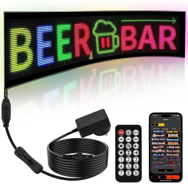Main image of Dual Line Display LED Sign, Flexible LED Screen Remote & App Control, for Indoor Advertising, Shop Window, Car Dealership Decoration (30.7 x 7.9in)