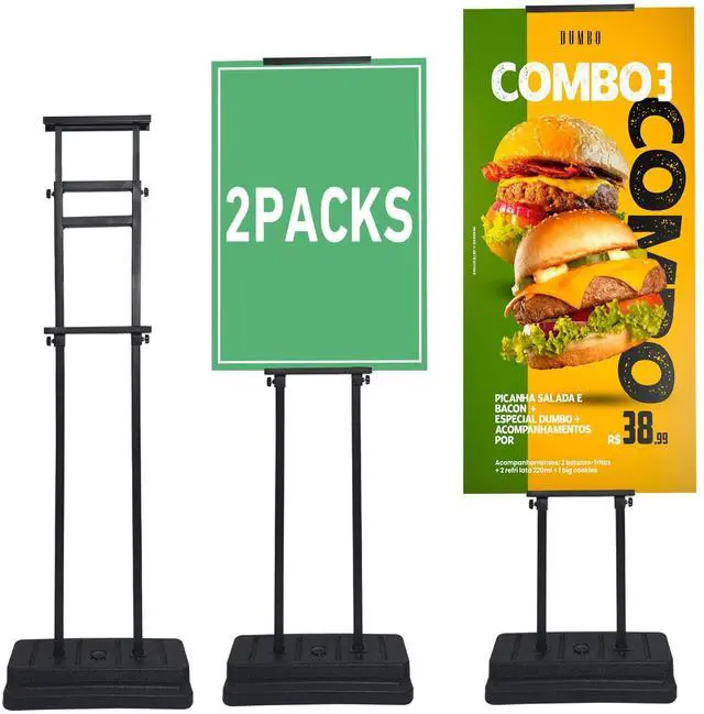 Main image of 2-Pack Heavy Duty Poster Stand Double Sided 80" Adjustable | Water/sand weighted base prevents tipping. Holds foam, poster board, acrylic. Great for trade shows, weddings, business