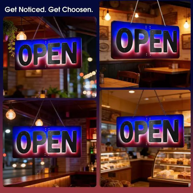 Alt view image 4 of 7 - LED Open Sign for Business, Open Sign for Bar Window Decor, 32" x 14.5" Dimmable Red Blue White Halo Backlight Storefront Signs with Remote Control (USA Flag Design)