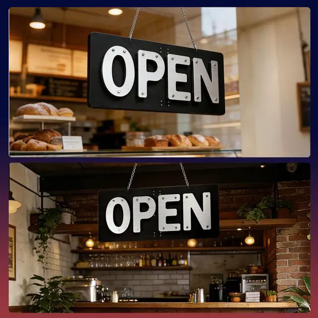 Alt view image 5 of 7 - LED Open Sign for Business, Open Sign for Bar Window Decor, 32" x 14.5" Dimmable Red Blue White Halo Backlight Storefront Signs with Remote Control (USA Flag Design)