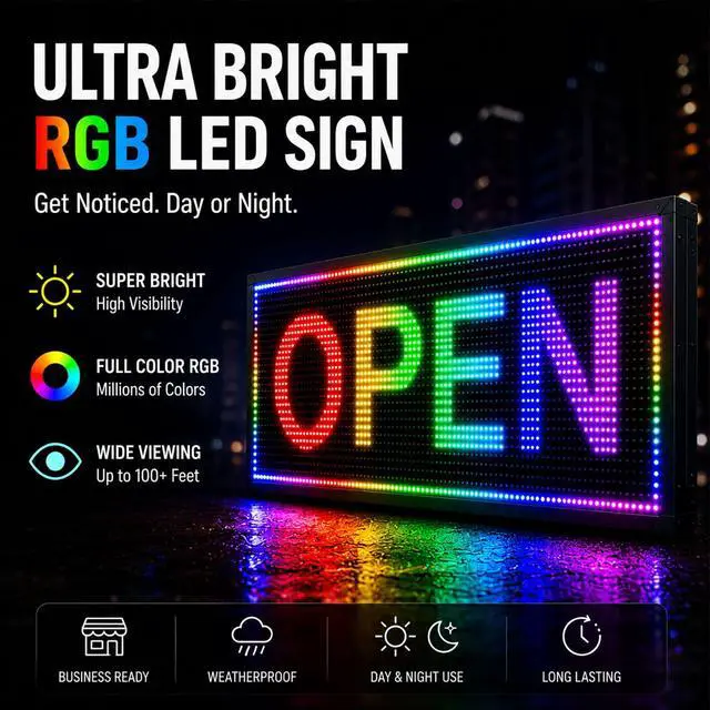 Alt view image 2 of 7 - 39"X14" Led Sign,Programmable Scrolling Outdoor Digital Business Custom Display Waterproof Ip65