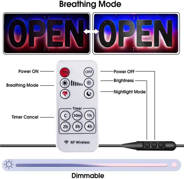 Alt view image 7 of 7 - LED Open Sign for Business, Open Sign for Bar Window Decor, 32" x 14.5" Dimmable Red Blue White Halo Backlight Storefront Signs with Remote Control (USA Flag Design)
