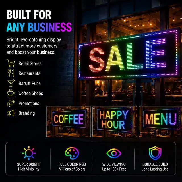 Alt view image 4 of 7 - 39"X14" Led Sign,Programmable Scrolling Outdoor Digital Business Custom Display Waterproof Ip65