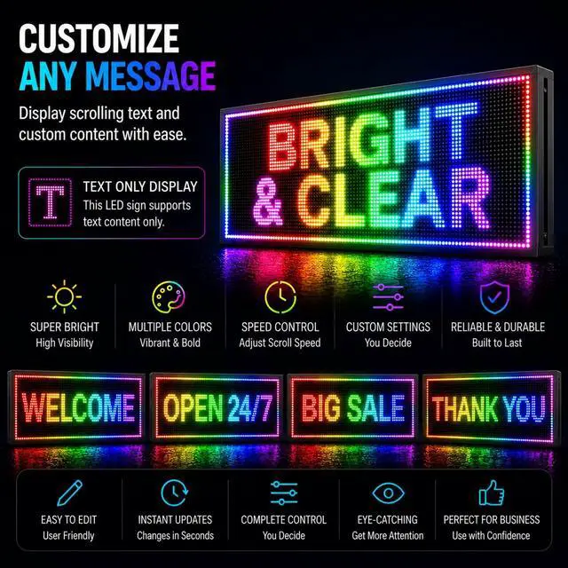 Alt view image 6 of 7 - 39"X14" Led Sign,Programmable Scrolling Outdoor Digital Business Custom Display Waterproof Ip65