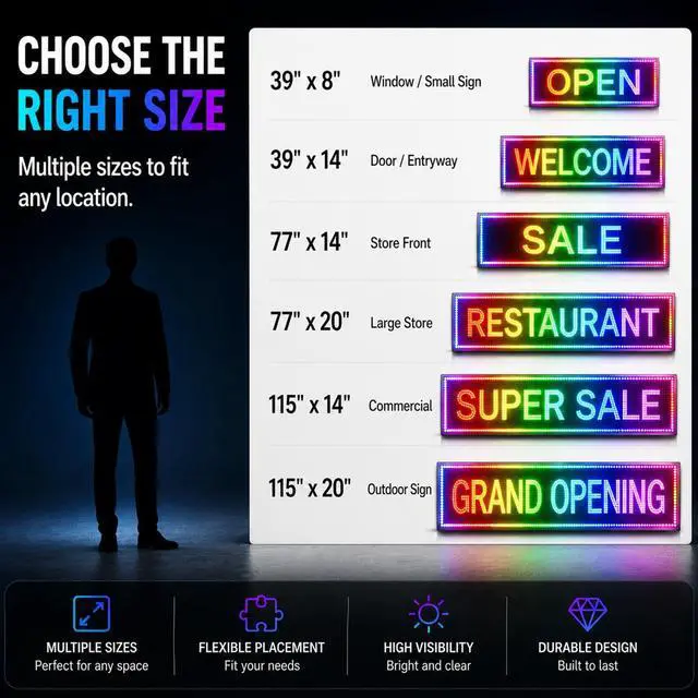 Alt view image 7 of 7 - 39"X14" Led Sign,Programmable Scrolling Outdoor Digital Business Custom Display Waterproof Ip65