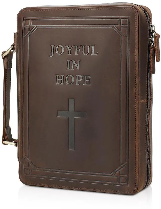 Main image of Polare Full Grain Leather Bible Cover Church Bag Carrying Book Case Bible Protective with Handle and YKK Zipper 11.2x8.25x2.3 inch Christian, Religious Gifts for Men