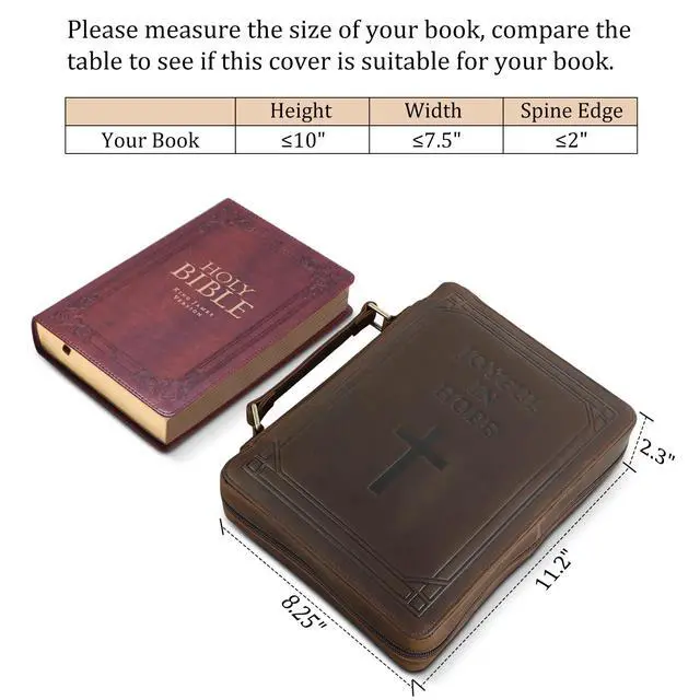 Alt view image 3 of 7 - Polare Full Grain Leather Bible Cover Church Bag Carrying Book Case Bible Protective with Handle and YKK Zipper 11.2x8.25x2.3 inch Christian, Religious Gifts for Men