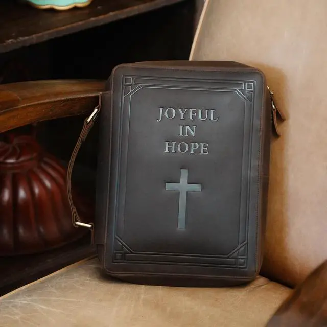 Alt view image 5 of 7 - Polare Full Grain Leather Bible Cover Church Bag Carrying Book Case Bible Protective with Handle and YKK Zipper 11.2x8.25x2.3 inch Christian, Religious Gifts for Men