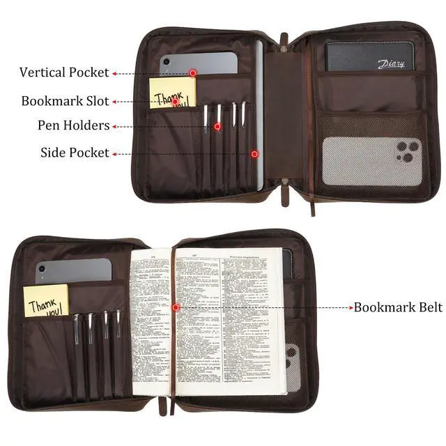 Alt view image 4 of 7 - Polare Full Grain Leather Bible Cover Church Bag Carrying Book Case Bible Protective with Handle and YKK Zipper 11.2x8.25x2.3 inch Christian, Religious Gifts for Men