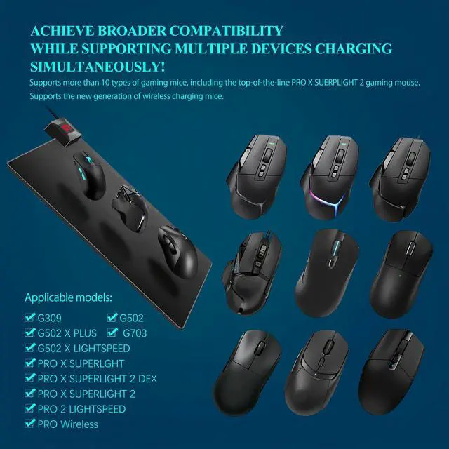 Alt view image 5 of 6 - Wireless Charging Mouse Pad for Logitech G Pro X SuperlightLightspeed | Plug & PlayAnti-Slip BaseContinuous Power for Gaming Not for G903