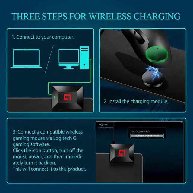 Alt view image 6 of 6 - Wireless Charging Mouse Pad for Logitech G Pro X SuperlightLightspeed | Plug & PlayAnti-Slip BaseContinuous Power for Gaming Not for G903