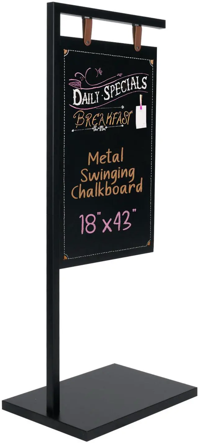 Main image of Metal A Frame Sign, Chalkboard Sidewalk Sign - 18x43 In Outdoor | Double Sided Magnetic Chalkboard, Swinging Sandwich Board Signs, Includes Chalk & Eraser - For Businesses - Black