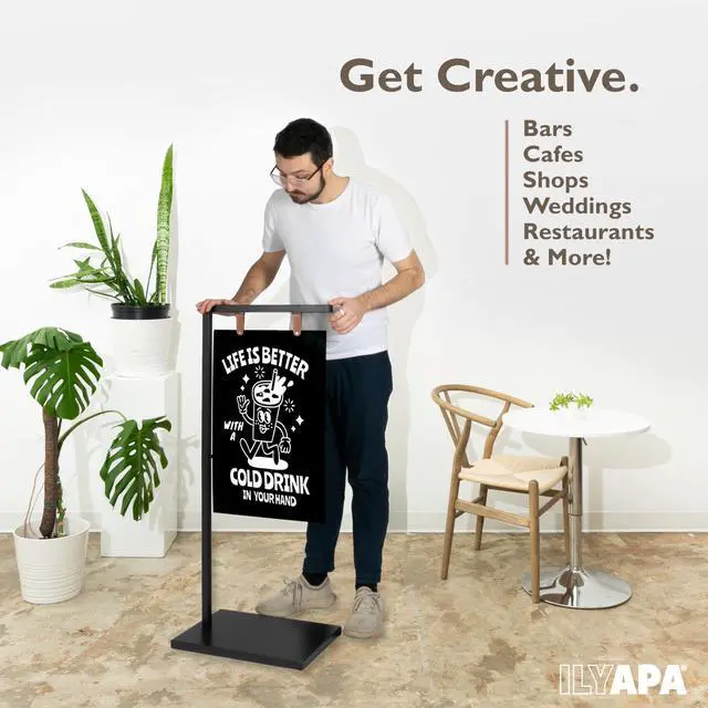 Alt view image 5 of 6 - Metal A Frame Sign, Chalkboard Sidewalk Sign - 18x43 In Outdoor | Double Sided Magnetic Chalkboard, Swinging Sandwich Board Signs, Includes Chalk & Eraser - For Businesses - Black