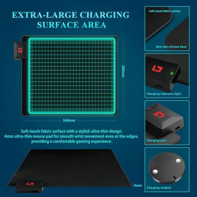 Alt view image 3 of 6 - Wireless Charging Mouse Pad for Logitech G Pro X SuperlightLightspeed | Plug & PlayAnti-Slip BaseContinuous Power for Gaming Not for G903