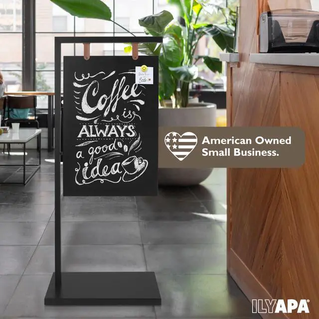 Alt view image 4 of 6 - Metal A Frame Sign, Chalkboard Sidewalk Sign - 18x43 In Outdoor | Double Sided Magnetic Chalkboard, Swinging Sandwich Board Signs, Includes Chalk & Eraser - For Businesses - Black