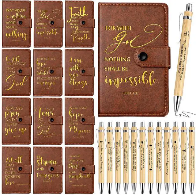 Main image of 36 Sets Christian Notebook Gift Bulk Leather Prayer Journal Bible Study Notebook Verse Ballpoint Pen Religious Scripture Notepad for Graduates Church Clergy Gift Sunday School