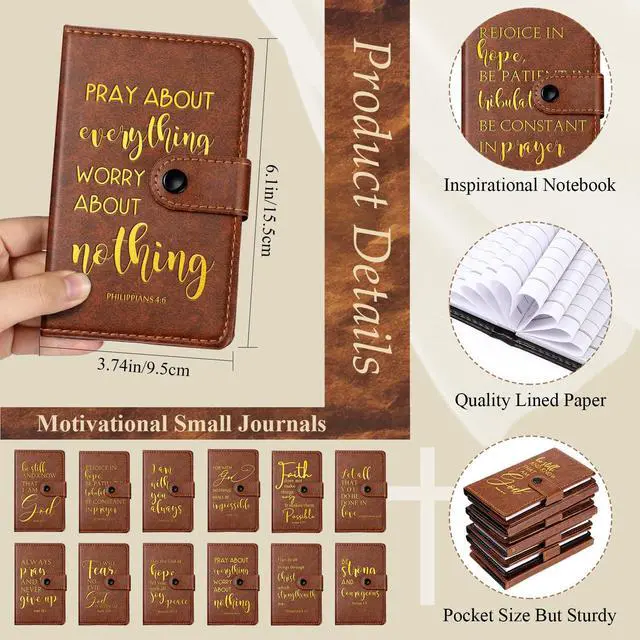 Alt view image 2 of 6 - 36 Sets Christian Notebook Gift Bulk Leather Prayer Journal Bible Study Notebook Verse Ballpoint Pen Religious Scripture Notepad for Graduates Church Clergy Gift Sunday School