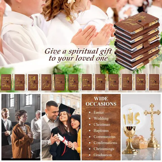 Alt view image 5 of 6 - 36 Sets Christian Notebook Gift Bulk Leather Prayer Journal Bible Study Notebook Verse Ballpoint Pen Religious Scripture Notepad for Graduates Church Clergy Gift Sunday School