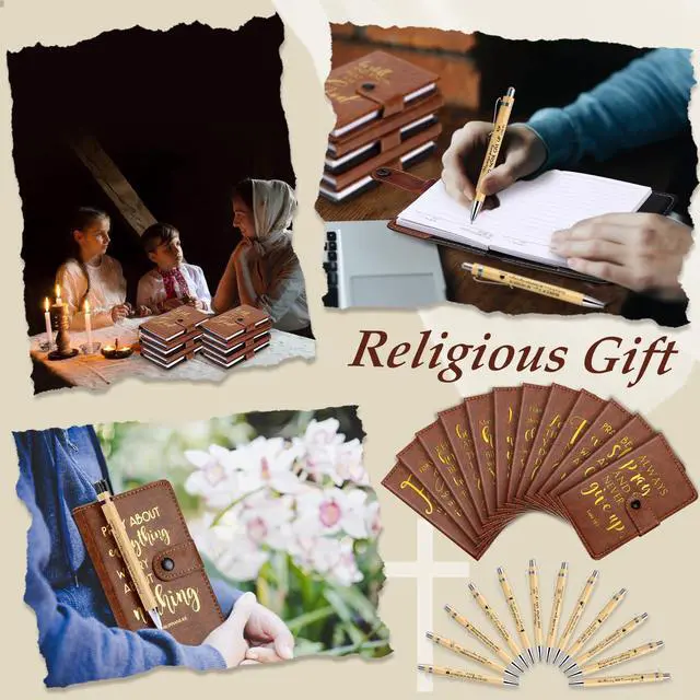 Alt view image 6 of 6 - 36 Sets Christian Notebook Gift Bulk Leather Prayer Journal Bible Study Notebook Verse Ballpoint Pen Religious Scripture Notepad for Graduates Church Clergy Gift Sunday School
