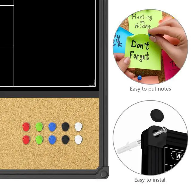 Alt view image 4 of 7 - Magnetic Black Calendar Dry Erase Board & Bulletin Board Combo, 36 x 24 Inch Dry Erase Board for Liquid Chalk Markers, Black Aluminum Frame for Office Home and School with 10 Push Pins