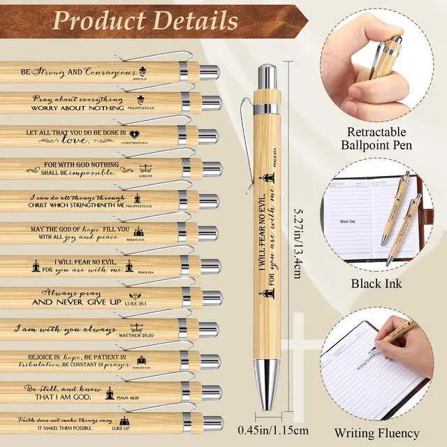 Alt view image 3 of 6 - 36 Sets Christian Notebook Gift Bulk Leather Prayer Journal Bible Study Notebook Verse Ballpoint Pen Religious Scripture Notepad for Graduates Church Clergy Gift Sunday School