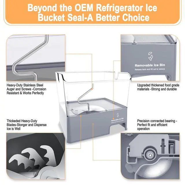 Alt view image 3 of 7 - Upgraded Refrigerator Ice Bucket W11129522 Compatible with Whirlpool Ice Maker Replacement Parts W10564750 KitchenAid Removable Ice Bin 4545220 EAP12114487 PD00041826 PS12114487 Freezer Ice Container