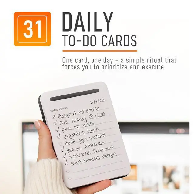 Alt view image 5 of 7 - Unstoppable Tasks 31 Blank Daily To-Do Cards with Aluminum Desk Card Holder, Minimalist Office Productivity To-Do Cards, Modern Desk Gift for Teams, Managers & Students (Black)