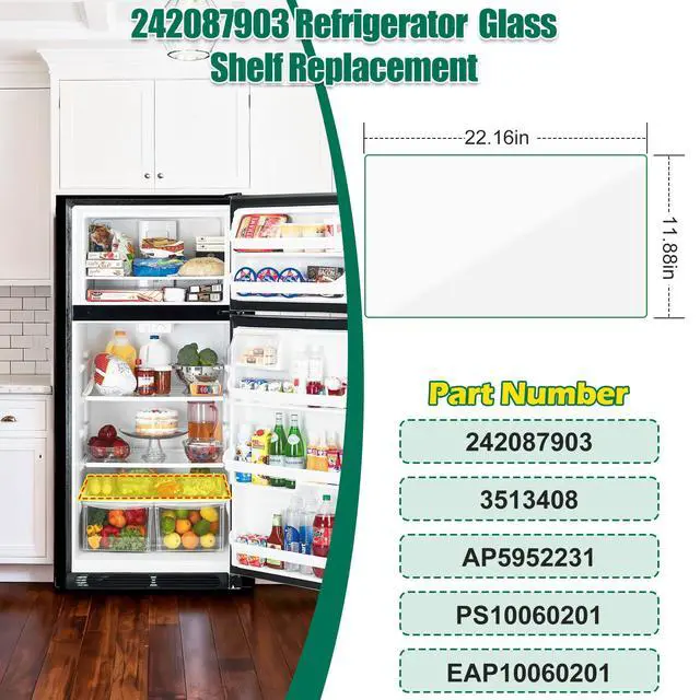 Alt view image 3 of 7 - Upgraded 242087903 Refrigerator Glass Shelf Replacement Compatible with Frigidaire, Kenmore Top-Mount Refrigerator Glass Shelf Replace 3513408 AP5952231 PS10060201 EAP10060201 Refrigerator Parts