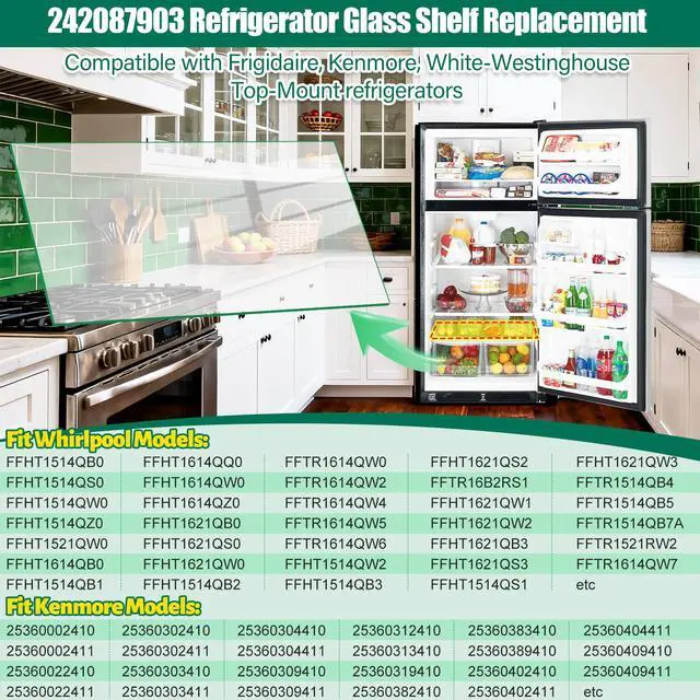 Alt view image 2 of 7 - Upgraded 242087903 Refrigerator Glass Shelf Replacement Compatible with Frigidaire, Kenmore Top-Mount Refrigerator Glass Shelf Replace 3513408 AP5952231 PS10060201 EAP10060201 Refrigerator Parts