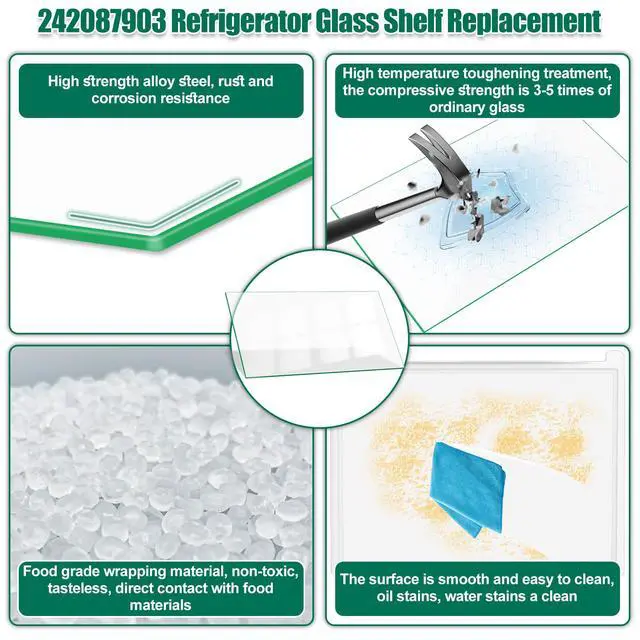 Alt view image 6 of 7 - Upgraded 242087903 Refrigerator Glass Shelf Replacement Compatible with Frigidaire, Kenmore Top-Mount Refrigerator Glass Shelf Replace 3513408 AP5952231 PS10060201 EAP10060201 Refrigerator Parts
