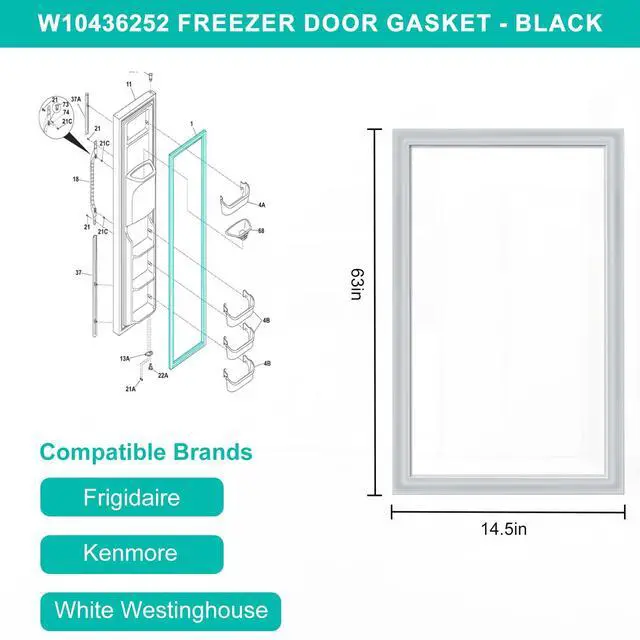 Alt view image 2 of 7 - Upgraded 241786006 Refrigerator Door Gasket Replacement for Frigidaire Freezer Door Gasket 63"x14.5" Freezer Door Seal for Electrolux & Kenmore Crosley Freezer Gasket Replaces 241674806 7241786006