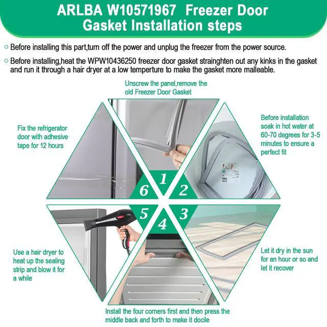 Alt view image 6 of 7 - Upgraded W10571967 Refrigerator Freezer Door Gasket Compatible with Whirlpool Kenmore Kitchen-Aid Freezer Door Seal Replaces KBFS25EVMS00 WRF535SMBM00 W10443320 W10164042 W10199892