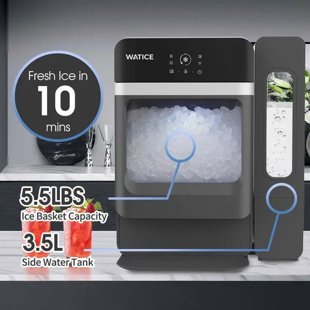 Alt view image 2 of 7 - Countertop Nugget Ice Maker with Side Water Tank, Self-Cleaning Ice Machine with Ice Scoop, 45 lbs/Day Chewable Ice, Ready in 10 Mins, for Home/Party/RV (Black)